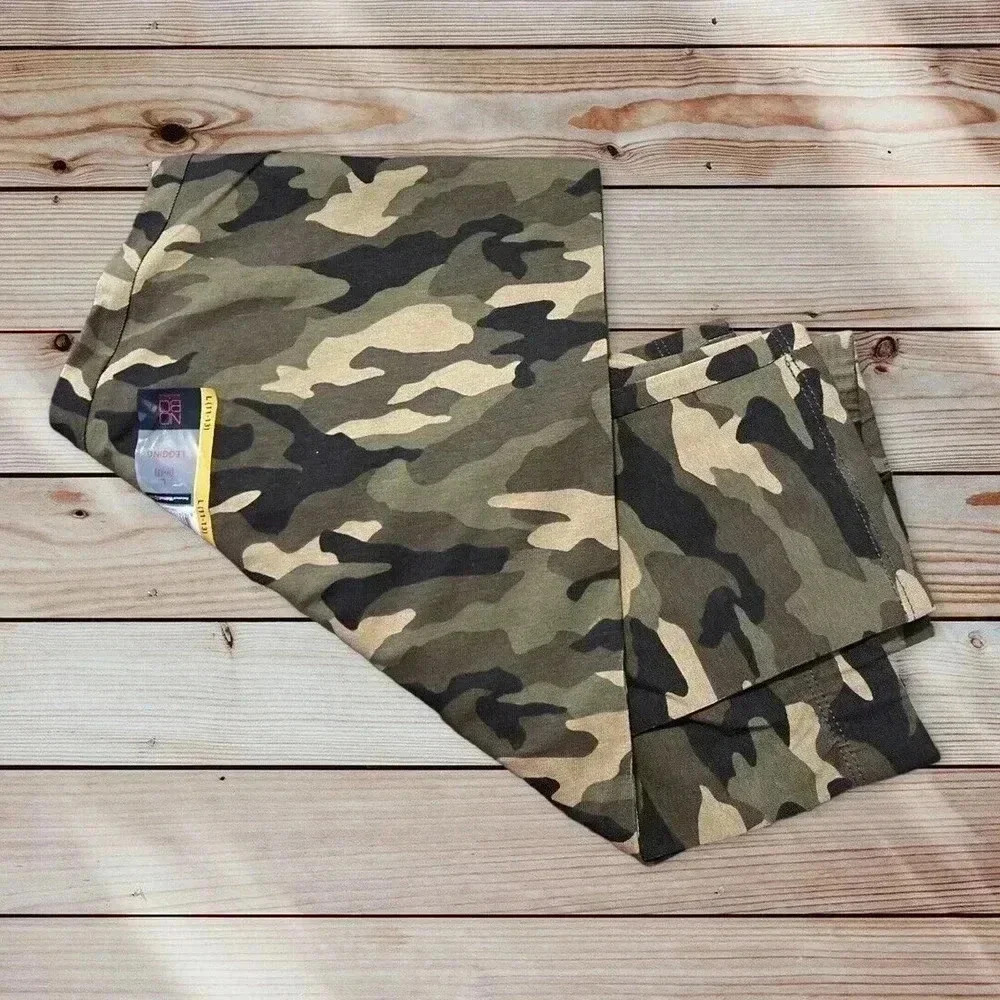 NO BOUNDARIES Junior Girl's size L(11-13) ANKLE LEGGINGS Green Camo COTTON ~New